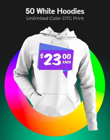 50 White Hoodies - Full Color Print - Constantly Create Shop